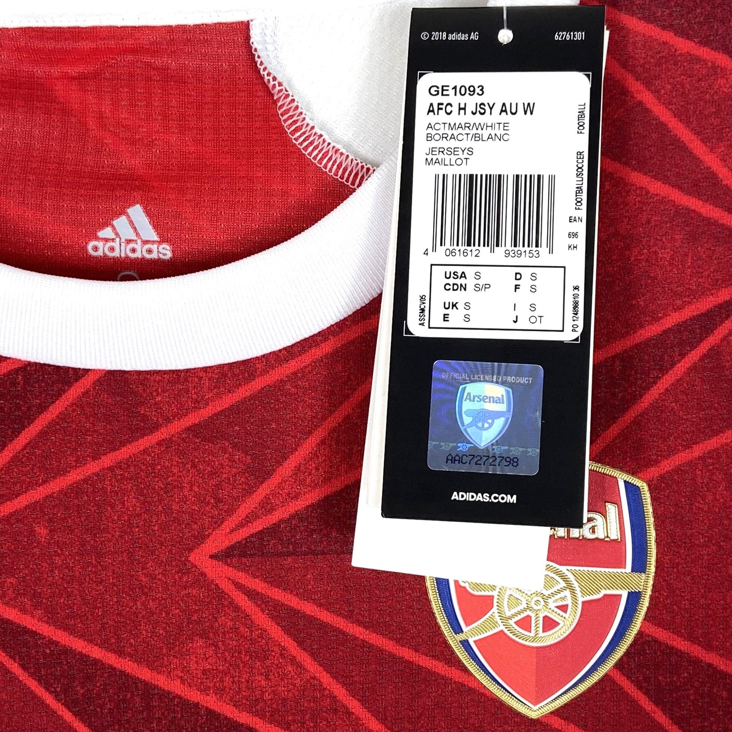 BNWT 2020 2021 Arsenal Adidas Home Player Issue Football Shirt Womens 8-10