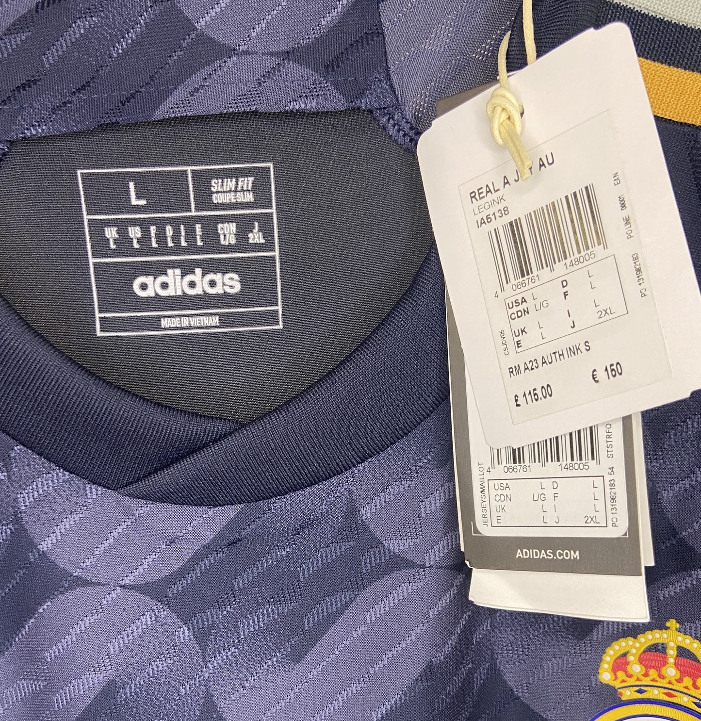 BNWT 2023 2024 Real Madrid Adidas Away Player Issue Football Shirt BELLINGHAM 5 Men's Large