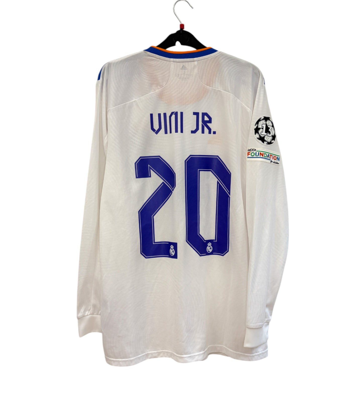 2021 2022 Real Madrid Adidas Home Long Sleeve UCL Football Shirt VINI JR 20 Men's Large