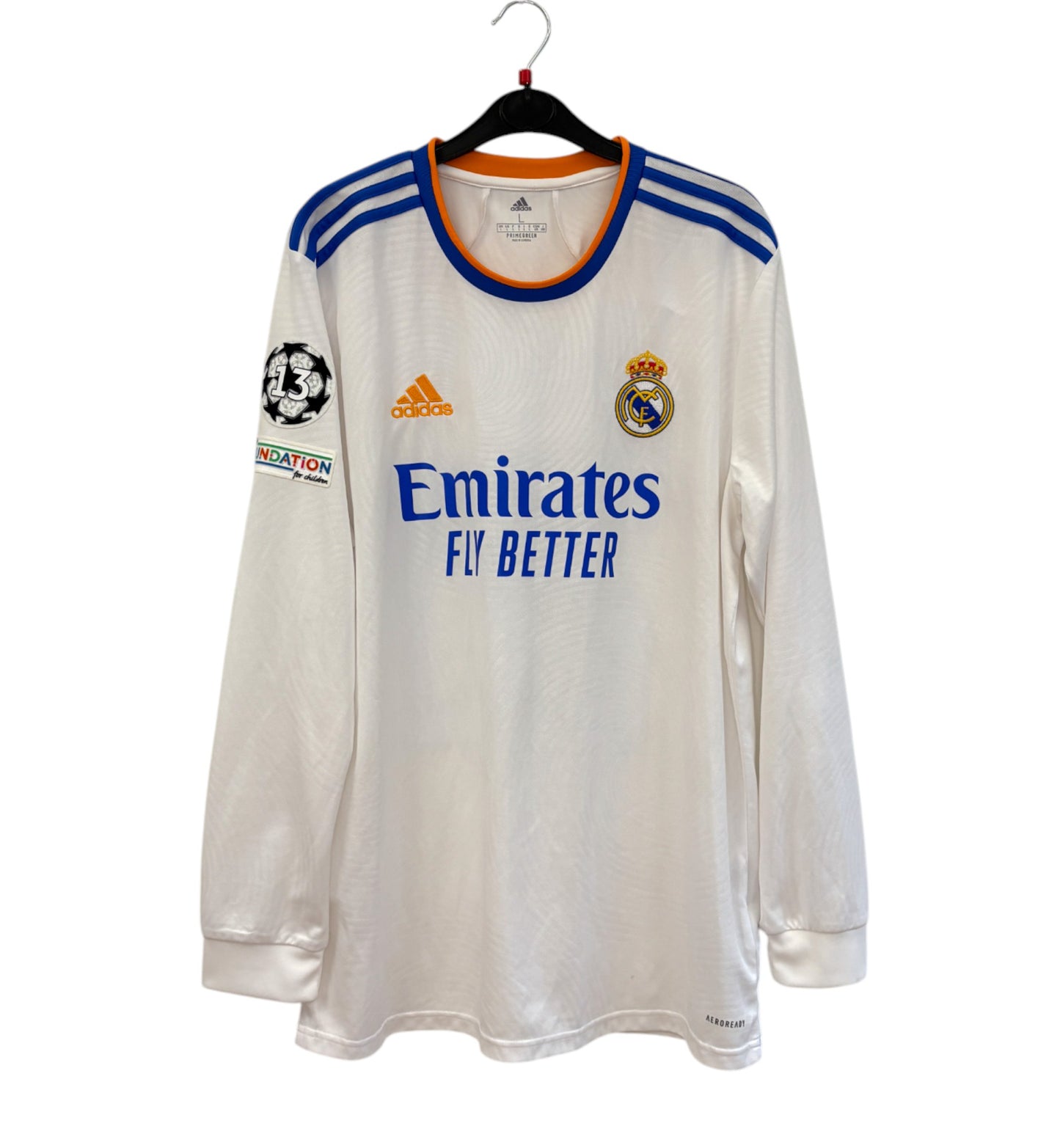 2021 2022 Real Madrid Adidas Home Long Sleeve UCL Football Shirt VINI JR 20 Men's Large