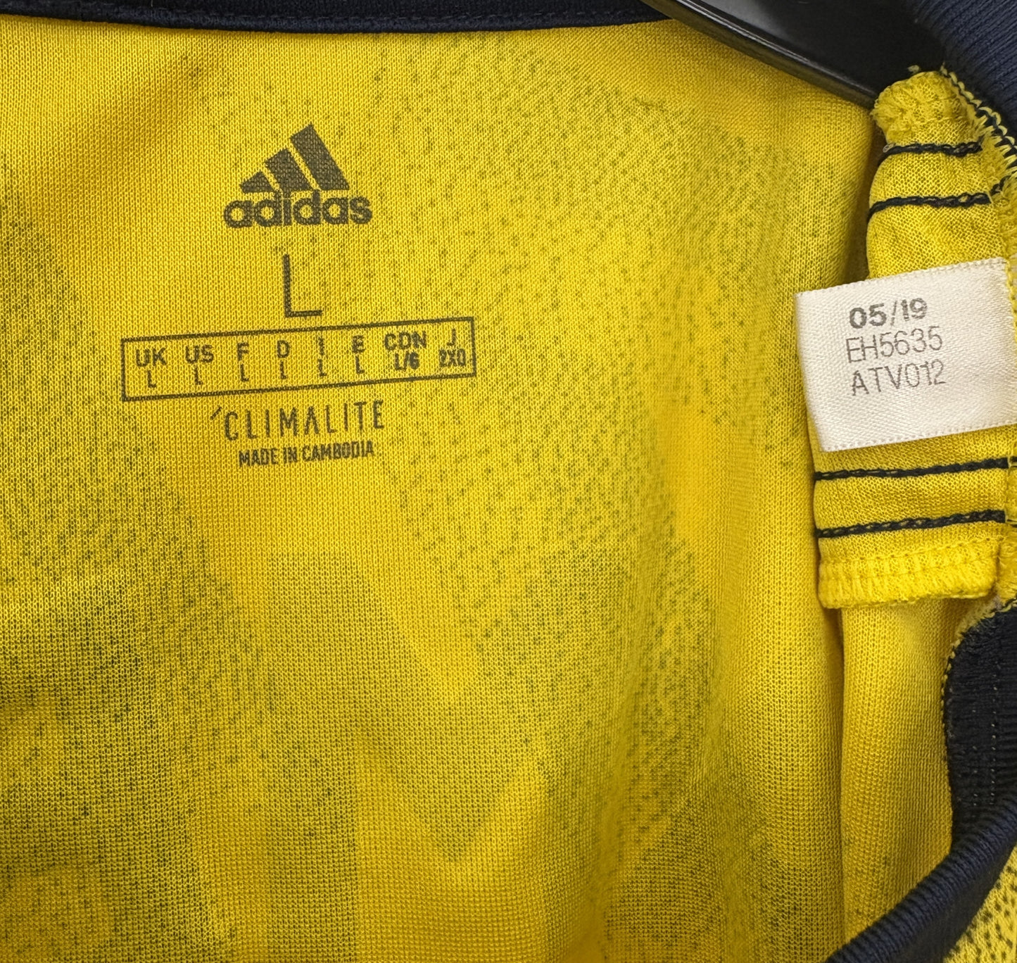 2019 2020 Arsenal Adidas Away 'Bruised Banana' Football Shirt AUBAMEYANG 14 Men's Large