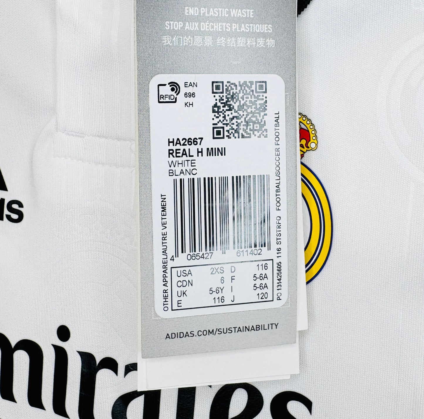 BNWT 2022 2023 Real Madrid Adidas Home Football Kit Kids 5-6 Years