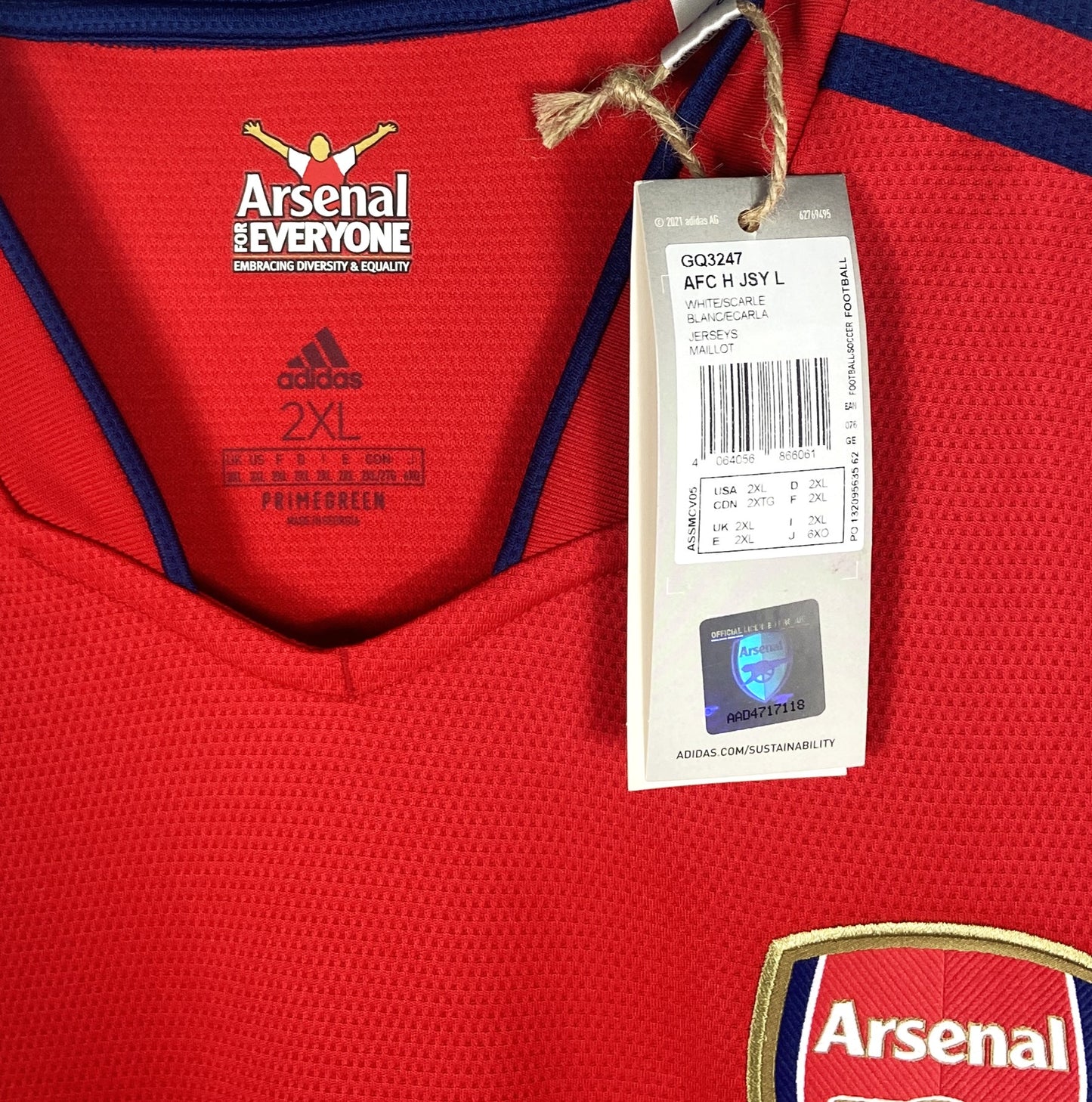 BNWT 2021 2022 Arsenal Adidas Home L/S Football Shirt Men's XXL
