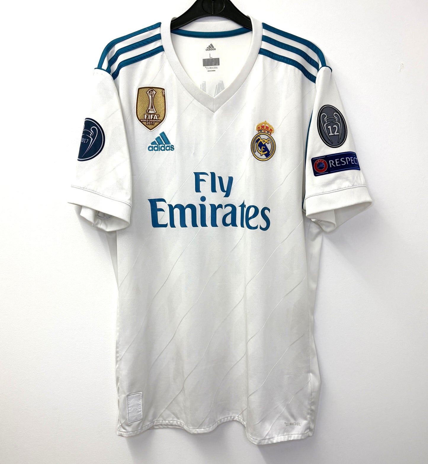 2017 2018 Real Madrid Adidas Home BALE 11 Final Football Shirt Men's Large