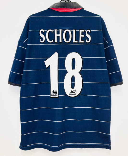 1999 2000 Manchester United Umbro Away Football Shirt SCHOLES 18 Men's Large