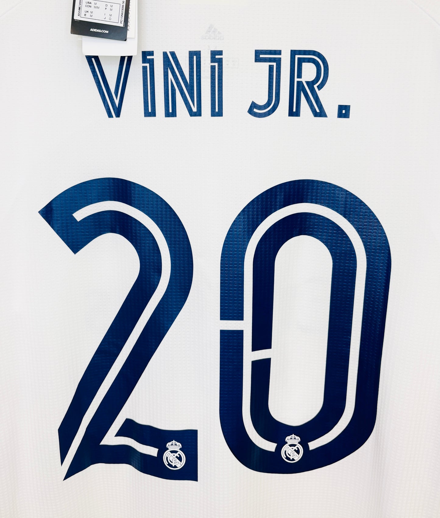 BNWT 2020 2021 Real Madrid Adidas Home Player Issue Football Shirt VINI JR 20 Men's Medium